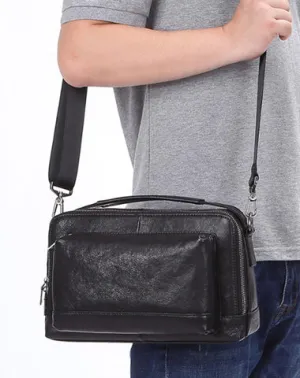 Black LEATHER MENS Small Postman Bag SIDE BAG COURIER BAG Black MESSENGER BAG FOR MEN