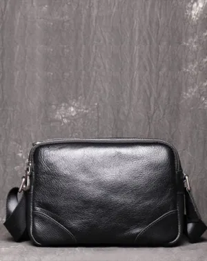 Small Black Leather Mens Courier Messenger Bag