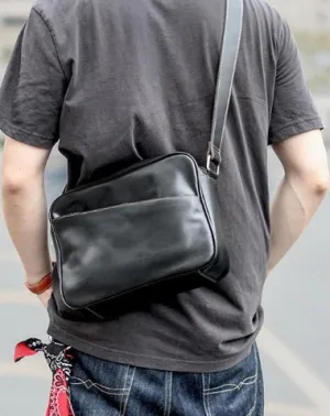 Black Leather Mens Casual Small Courier Bags Messenger Bag Amber Brown Postman Bags For Men