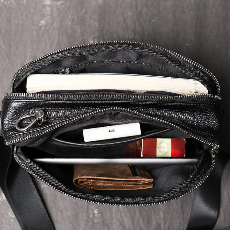 Small Black Leather Mens Courier Messenger Bag