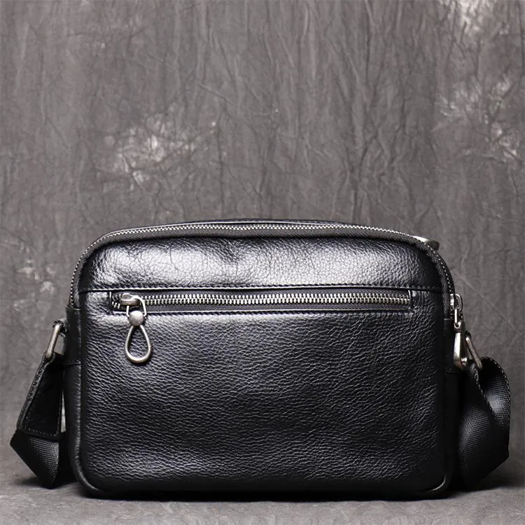 Small Black Leather Mens Courier Messenger Bag