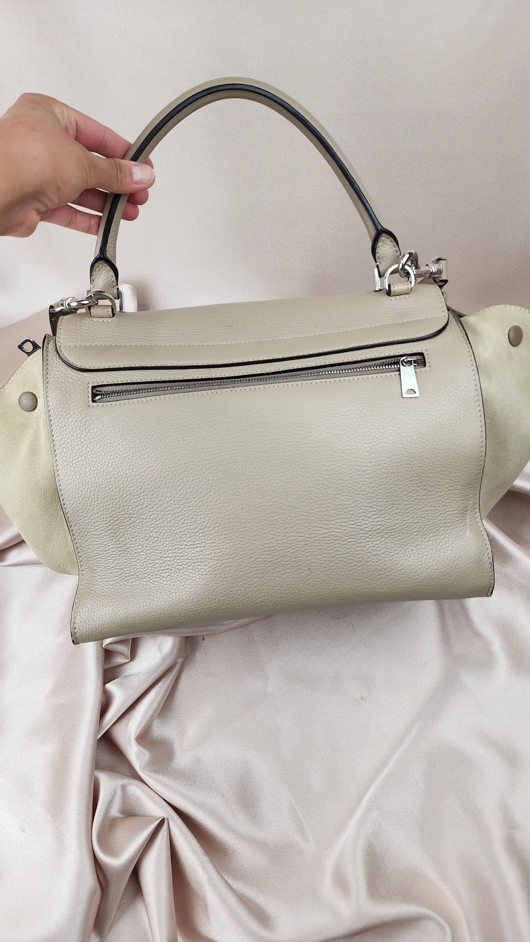 Celine Cream/Tan Leather and Suede Trapeze Hand Bag - 1157