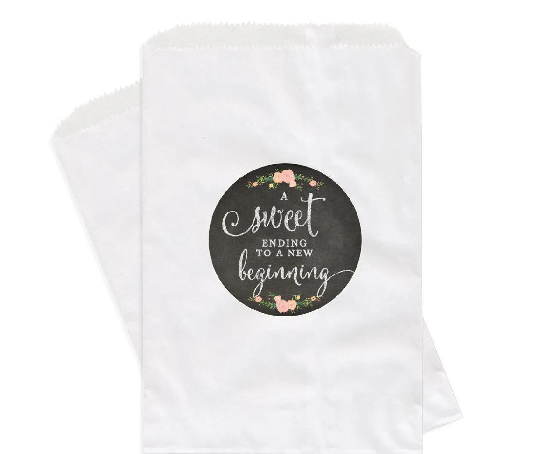 Chalkboard Floral Roses A Sweet Ending to a New Beginning Dessert Favor Bags