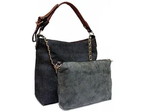 CHARCOAL BLACK 3 PIECE SET - BAG IN BAG WITH LONG SHOULDER STRAP