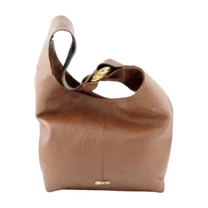 Ditomo Brown Leather Shoulder Handbag Gold Hardware