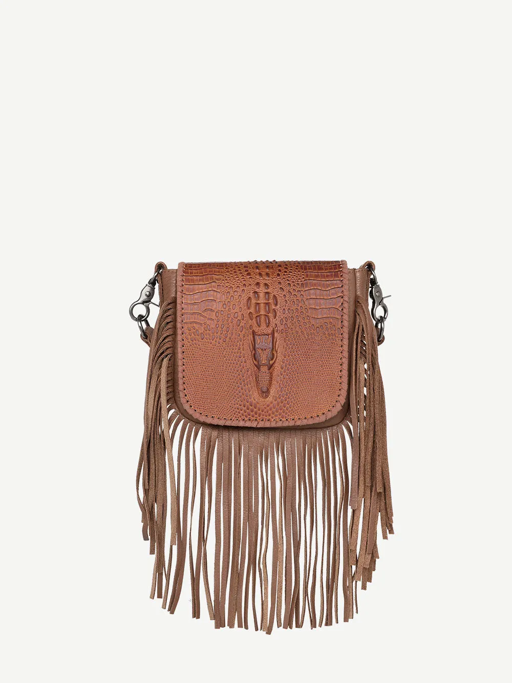 Montana West Genuine Leather Embossed Fringe Crossbody