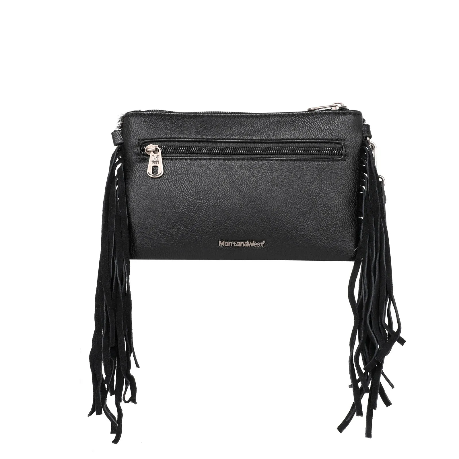 Montana West Hair-On Cowhide Fringe Crossbody Clutch