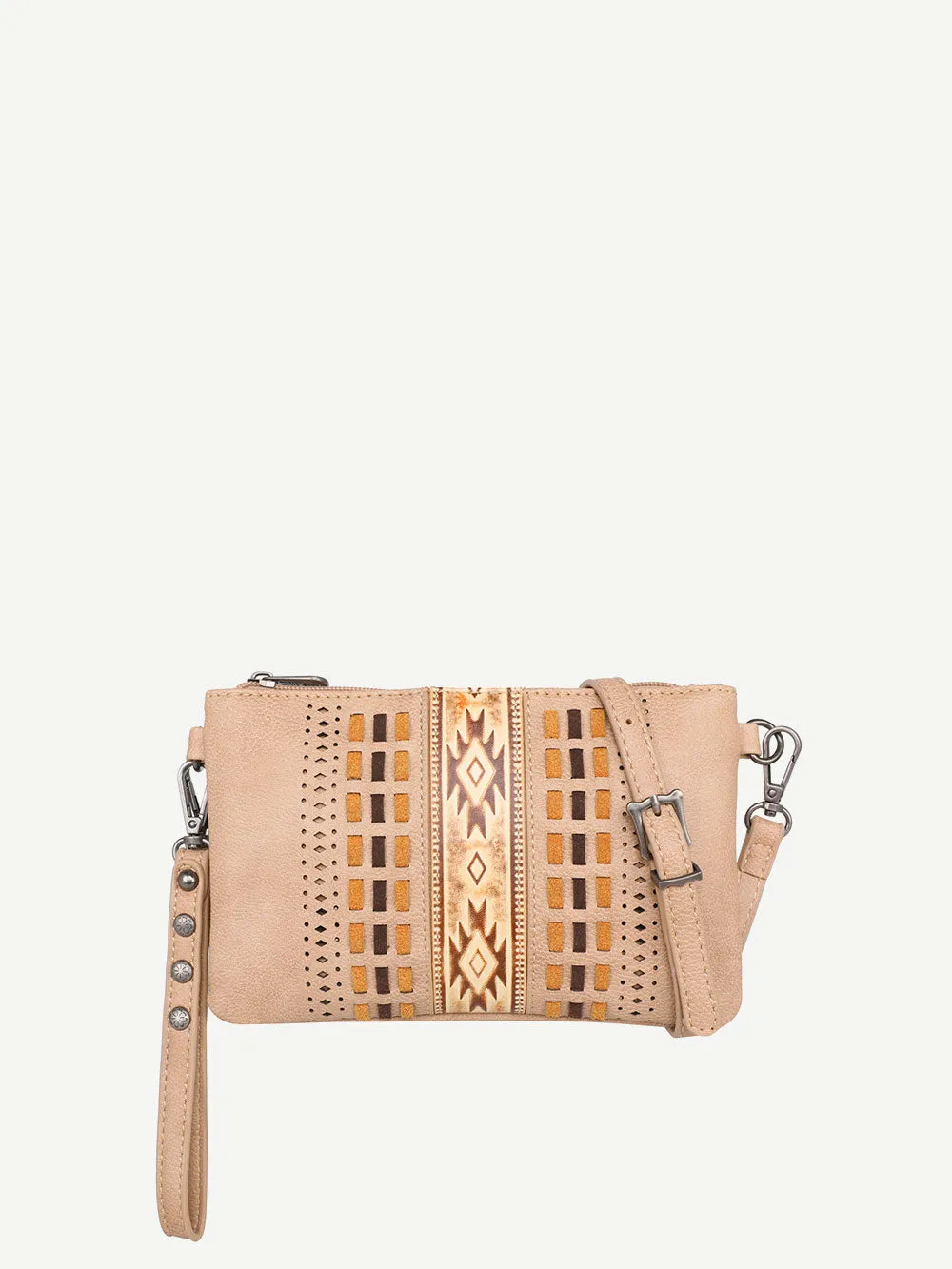 Montana West Laser Cut Out Embossed Aztec Crossbody Clutch