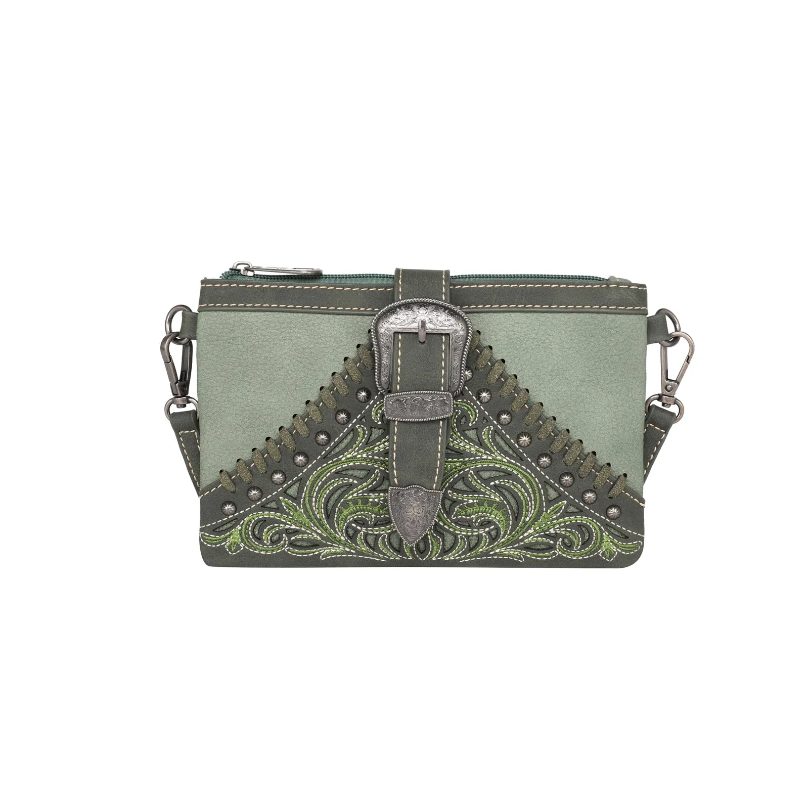 MW1111-181 Montana West Floral Embroidered Buckle Collection Clutch/Crossbody