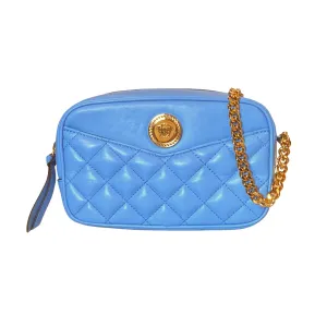 Versace La Medusa Blue Quilted Small Camera Crossbody Bag